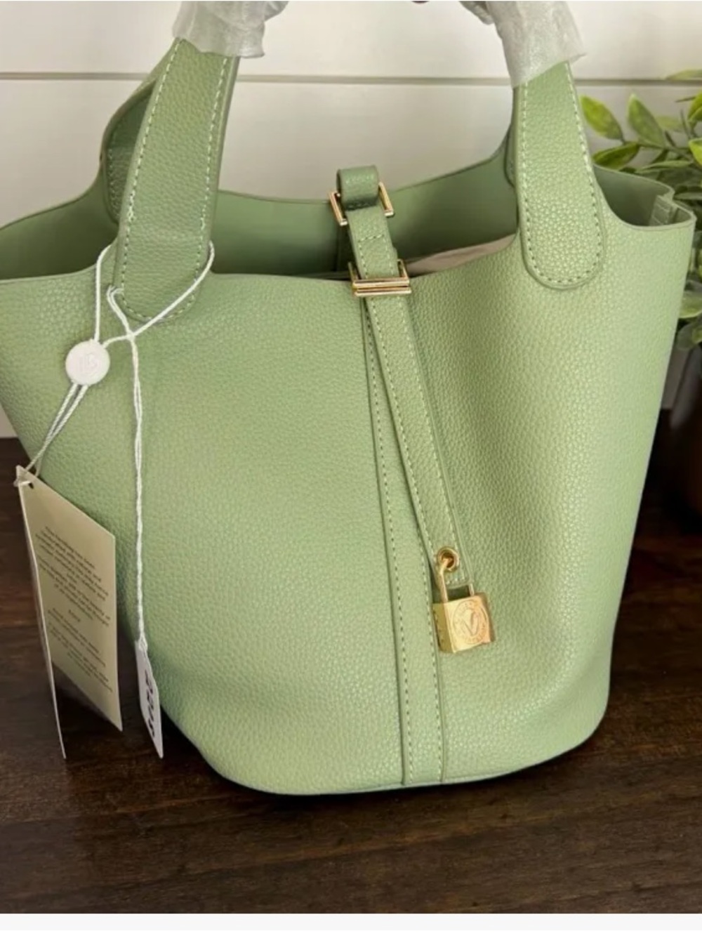 NWT Valentino Orlandi Light Green mint Pebbled Bucket Bag with Gold Lock